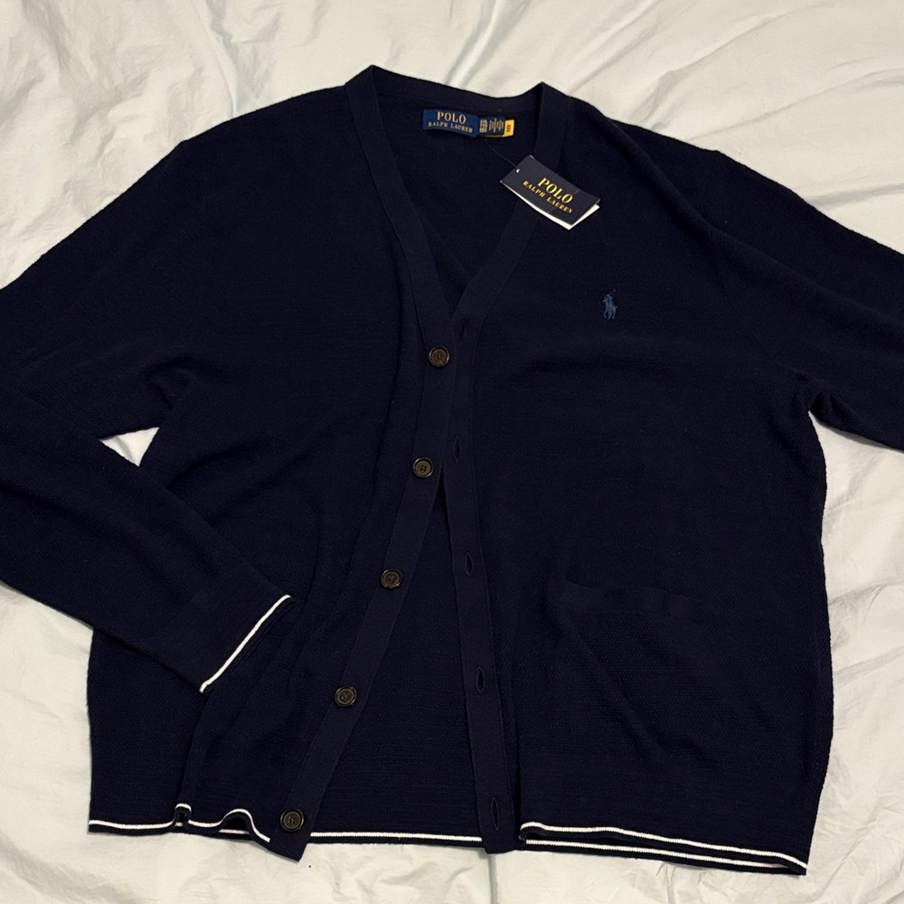 NWT Mesh Cotton Linen Polo Cardigan